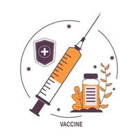 le temps de vacciner. modèle de page de destination. concept plat moderne pour la conception web. illustration vectorielle avec seringue avec vaccin, bouteille et virus. vecteur