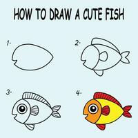 étape par étape à dessiner une mignonne poisson. dessin Didacticiel une mignonne poisson. dessin leçon pour les enfants. vecteur illustration