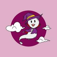 Halloween mignonne fantôme portant sorcier chapeau vecteur illustration