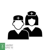 médical équipe icône. Facile solide style. infirmière, homme, femme, homme, femme, médical, médecin, santé, médecine, hôpital concept. noir silhouette, glyphe symbole. vecteur isolé sur blanc Contexte. eps.