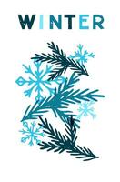 hiver risoprint composition avec flocons de neige et pin arbre. rétro abstrait minimaliste main tiré illustration avec grunge texture. moderne monochromatique conception. parfait pour arrière-plan, bannière, affiche vecteur