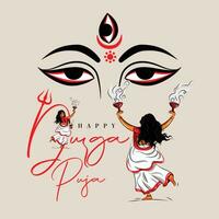 bengali femme performant le traditionnel 'dhunuchi danse' lequel a été organisé à une durga puja pandale heureux durga puja vecteur