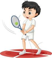 garçon mignon jouant au personnage de dessin animé de tennis isolé vecteur