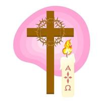 croix et cierge pascal allumé pour la veillée pascale