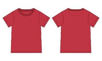 court manche de base T-shirt technique mode plat esquisser vecteur illustration modèle de face et retour vues. de base vêtements conception moquer en haut pour des gamins et garçons.