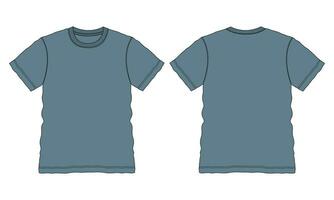 t-shirt à manches courtes coupe régulière croquis technique mode modèle plat avec encolure ronde vue avant et arrière. vêtements art dessin illustration vectorielle conception de vêtements de base maquette. vecteur