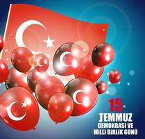 15 juillet, joyeuses fêtes démocratie république de turquie turc parle 15 temmuz demokrasi ve milli birlik gunu. illustration vectorielle vecteur