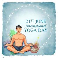 illustration d'un homme faisant des asanas et des pratiques de méditation pour la journée internationale du yoga le 21 juin vecteur