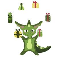 vert dragon symbole de 2024 jongle Noël cadeaux. vacances carte. chinois Nouveau année vecteur