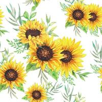 élégant floral sans couture modèle avec aquarelle tournesols et verdure vecteur