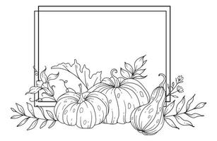 action de grâces Cadre contour. citrouilles ligne art illustration, contour citrouille arrangement main tiré illustration. coloration page avec citrouilles. action de grâces citrouilles ensemble vecteur