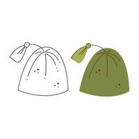 chaud vert chapeau avec gland. noir et blanc et Couleur clipart vecteur illustration.