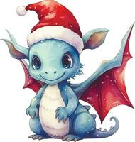 aquarelle dessin, mignonne peu dragon dans une Noël chapeau. chinois Nouveau année, année de le dragon vecteur