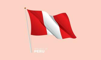 Pérou drapeau agitant à le mât de drapeau. vecteur 3d