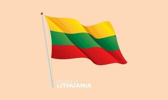 Lituanie nationale drapeau agitant à le mât de drapeau. vecteur 3d
