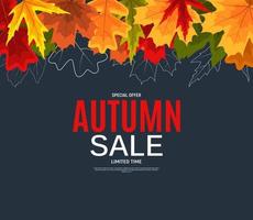 bannière de vente de feuilles d'automne brillantes. carte de réduction d'entreprise. illustration vectorielle vecteur