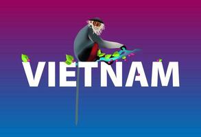 vecteur illustration de vietnamien en danger singe douk langur. à queue rouge singe est assis sur une branche avec des fruits et une grand une inscription vietnam. pour Voyage affiches et nouvelles