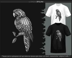 monochrome ara oiseau mandala les arts isolé sur noir et blanc t chemise. vecteur