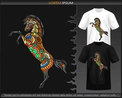 coloré cheval tête mandala les arts isolé sur noir et blanc t chemise. vecteur