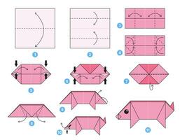 porc origami schème Didacticiel en mouvement modèle. origami pour enfants. étape par étape Comment à faire une mignonne origami ferme animal. vecteur illustration.