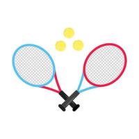 deux raquettes de tennis et balles style plat design icône signe illustration vectorielle isolée sur fond blanc. symboles de la compétition de jeu de tennis. vecteur