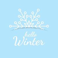 Bonjour carte postale d'hiver avec flocon de neige et texte plat style design vector illustration isolé sur fond bleu clair.