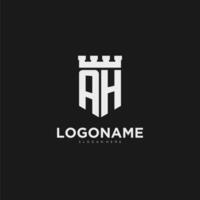 initiales ah logo monogramme avec bouclier et forteresse conception vecteur