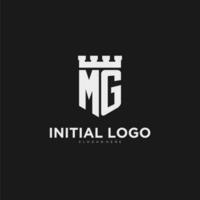 initiales mg logo monogramme avec bouclier et forteresse conception vecteur