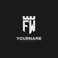 initiales fw logo monogramme avec bouclier et forteresse conception vecteur