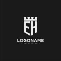 initiales hein logo monogramme avec bouclier et forteresse conception vecteur