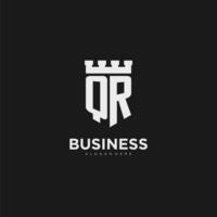 initiales qr logo monogramme avec bouclier et forteresse conception vecteur