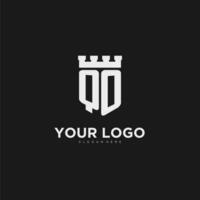 initiales qo logo monogramme avec bouclier et forteresse conception vecteur