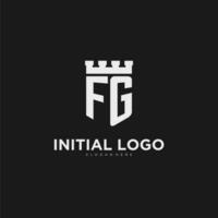 initiales fg logo monogramme avec bouclier et forteresse conception vecteur