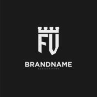 initiales fv logo monogramme avec bouclier et forteresse conception vecteur