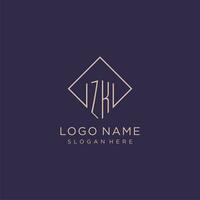 initiales zk logo monogramme avec rectangle style conception vecteur