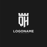 initiales qh logo monogramme avec bouclier et forteresse conception vecteur