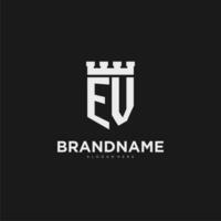 initiales ev logo monogramme avec bouclier et forteresse conception vecteur