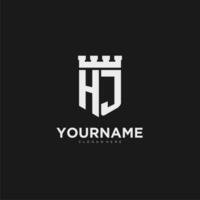 initiales hj logo monogramme avec bouclier et forteresse conception vecteur