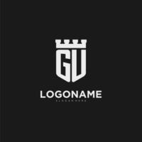 initiales gu logo monogramme avec bouclier et forteresse conception vecteur