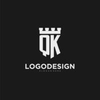 initiales qk logo monogramme avec bouclier et forteresse conception vecteur