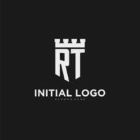 initiales rt logo monogramme avec bouclier et forteresse conception vecteur