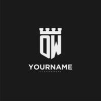 initiales ow logo monogramme avec bouclier et forteresse conception vecteur