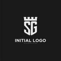 initiales sg logo monogramme avec bouclier et forteresse conception vecteur