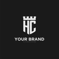 initiales hc logo monogramme avec bouclier et forteresse conception vecteur
