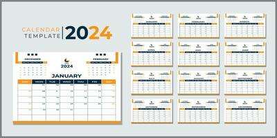 mensuel calendrier modèle pour 2024 an. mur calendrier dans une minimaliste style. calendrier 2024 la semaine début dimanche entreprise conception planificateur modèle. vecteur