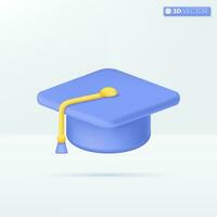 l'obtention du diplôme casquette avec gland icône symboles. Université casquette, éducation diplôme la cérémonie concept. 3d vecteur isolé illustration conception. dessin animé pastel minimal style. vous pouvez utilisé pour conception ux, interface utilisateur, impression publicité.