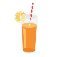 illustration de vecteur de dessin animé objet isolé frais, jus d'orange de fruits avec de la paille