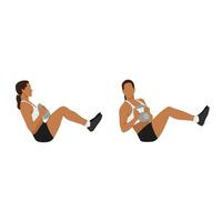 femme Faire kettlebell russe torsion exercer. plat vecteur illustration isolé sur blanc Contexte. faire des exercices personnage ensemble