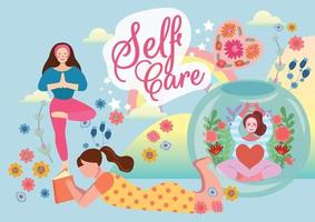 concept de soins personnels aime votre relaxation auto-thérapie vecteur