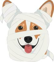 Halloween salutation carte. pembroke gallois corgi chien habillé comme une Momie vecteur